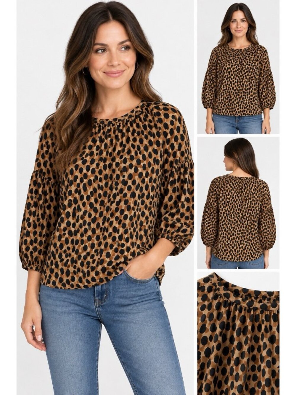 Kate Spade Dotty Leopard Around Town Top Women's Medium Animal Print Blouse F1